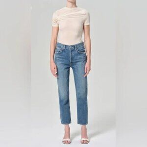 AGOLDE Riley Straight Crop Jean Womens 28 100% Cotton Made in USA Blue Denim